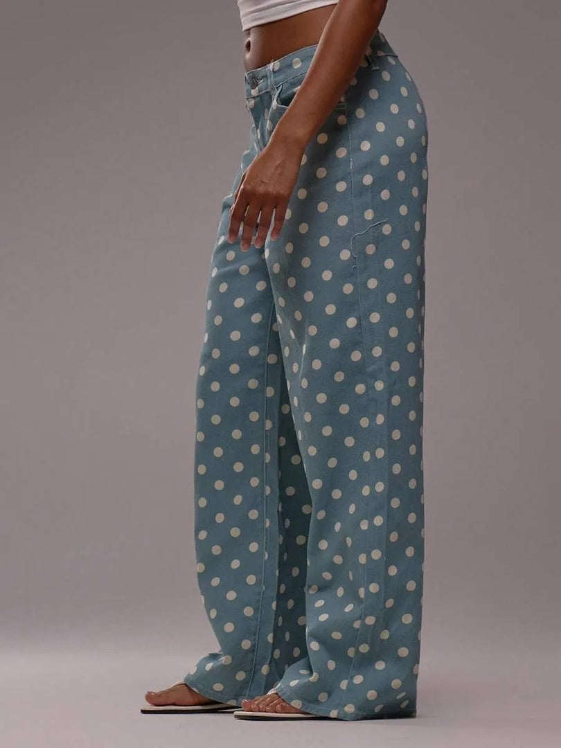 Polka Dot Loose Fit Mid Rise Denim Jeans N6F031