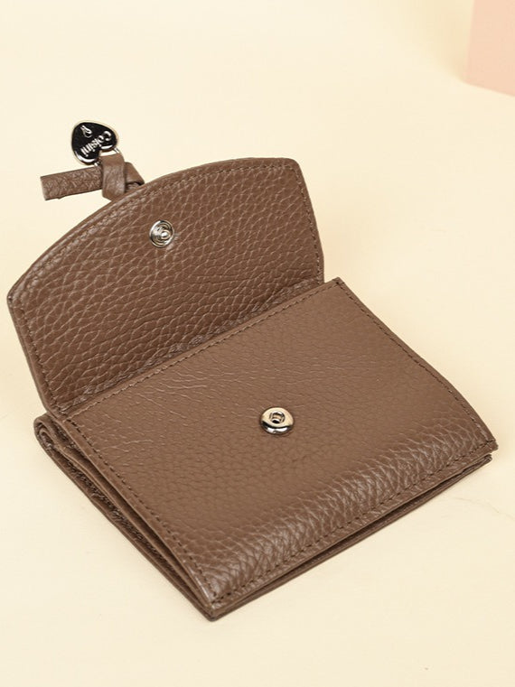 Pebble Grain Genuine Leather Short Bi-fold Wallet  N6D024