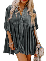 Load image into Gallery viewer, Velvet Single Breasted Mid Length Blouse Women N6B075