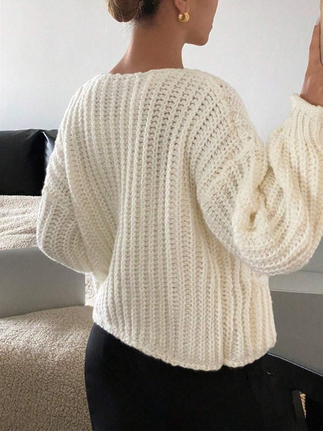 Round Neck 3-Button Pocket Cardigan French Style N6G288
