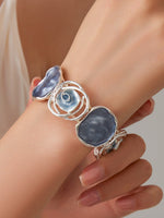 Load image into Gallery viewer, Hand-Painted Geometric Rose Stretch Bangle N6C214
