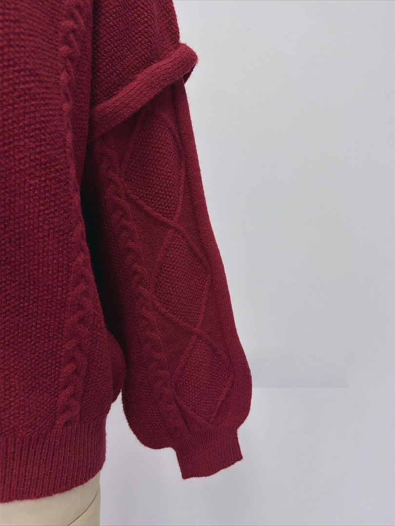 Oversized Cable Knit Turtleneck Arctic Fleece Pullover N6G182