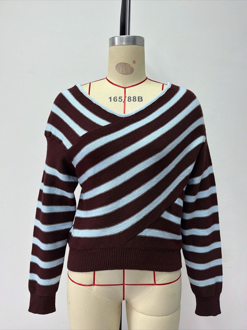 Color Block Off-Shoulder Striped Knit Top Women N6G186