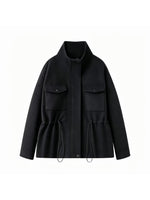 Load image into Gallery viewer, Loose Zip Stand Collar Adjustable Waist Jacket Women N6H130