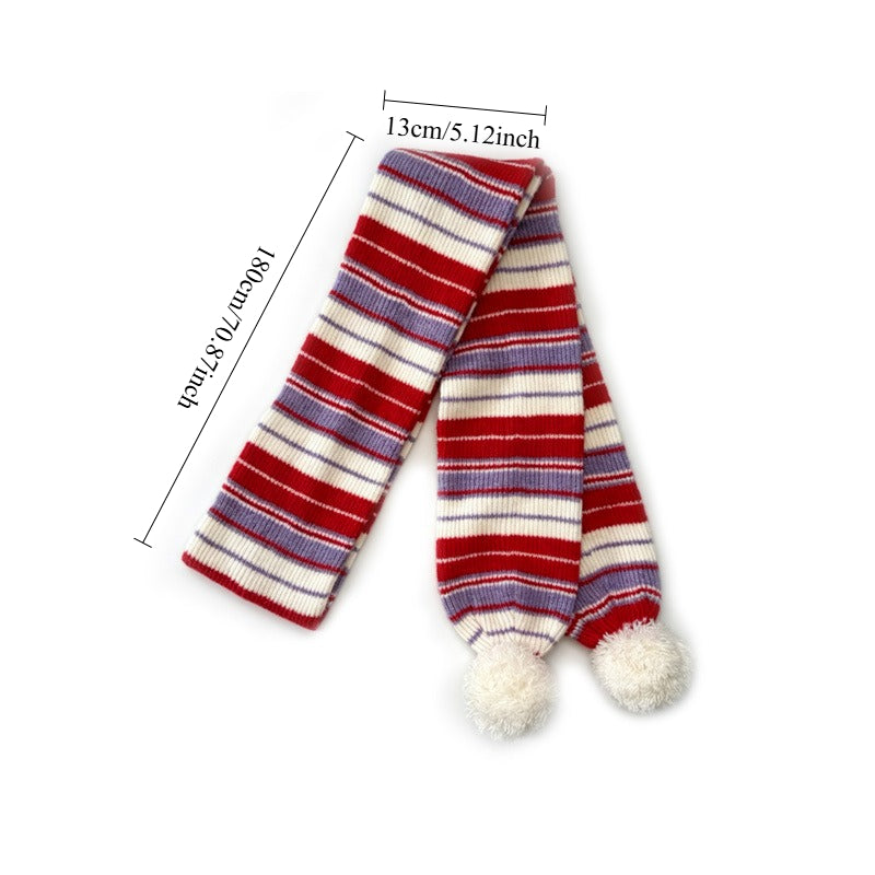 Womens Wool Blend Striped Pom Pom Knit Scarf N6K238