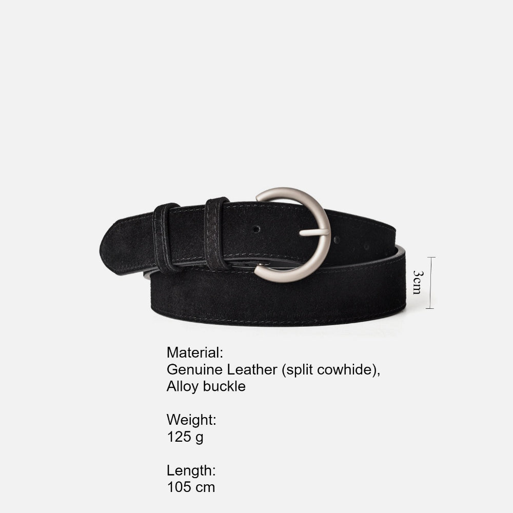 Matte Prong Buckle Genuine Leather Belt Women N6H325