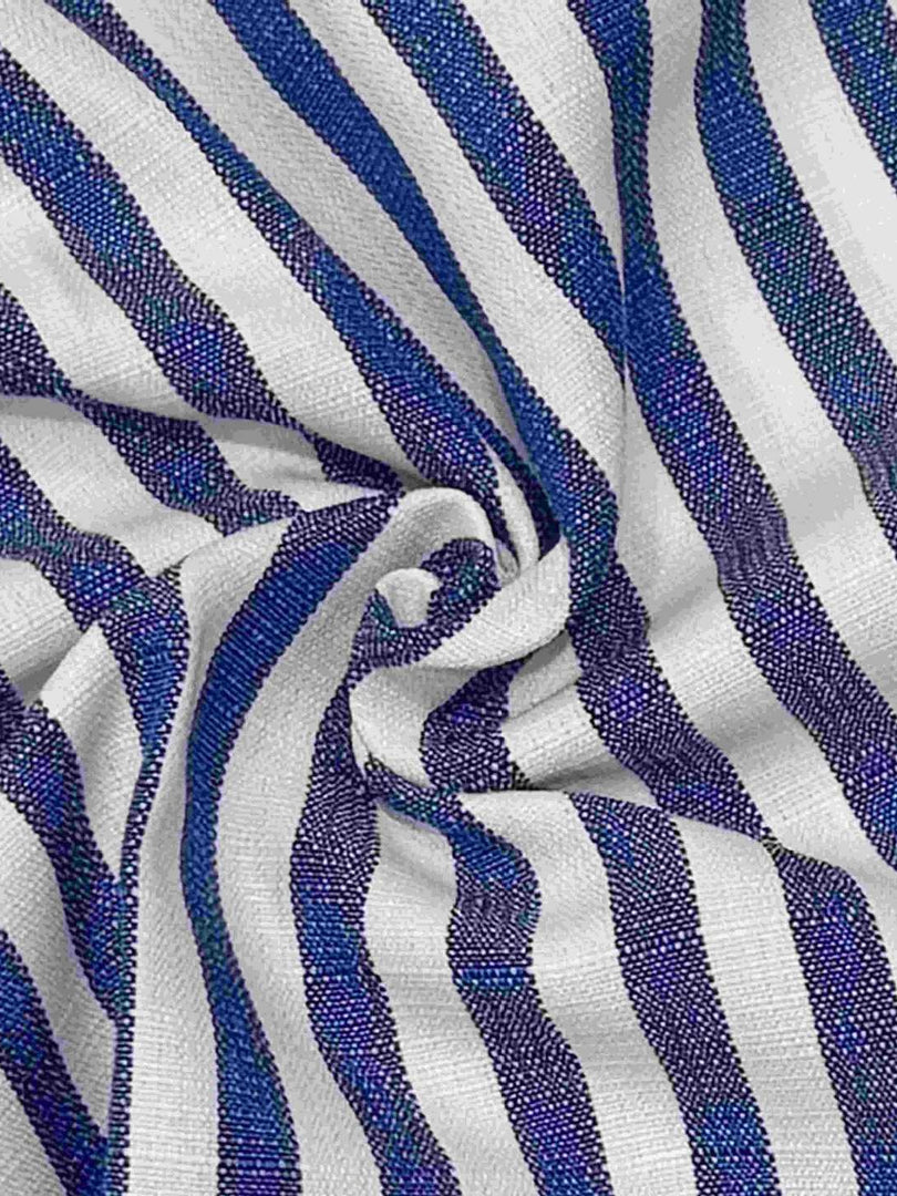 Blue Striped Mid Length Sleeve Blouse Women Vacation N6F229