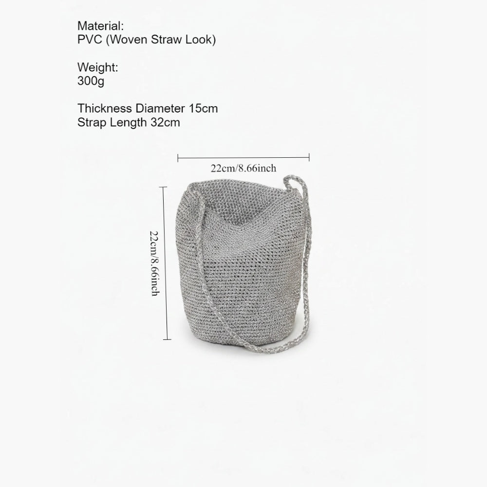 Woven Straw Look Crossbody Bucket Bag Beach N6E054