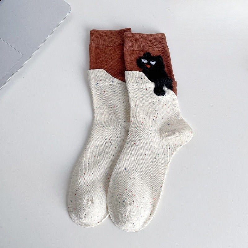 Cartoon Cat Plush Mid-Calf Socks Women Warm N6H002