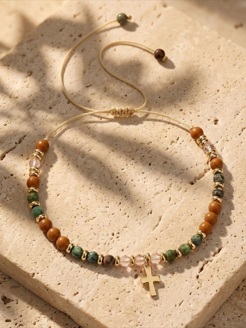 MUM Heart Pendant Adjustable Beaded Bracelet N6D532