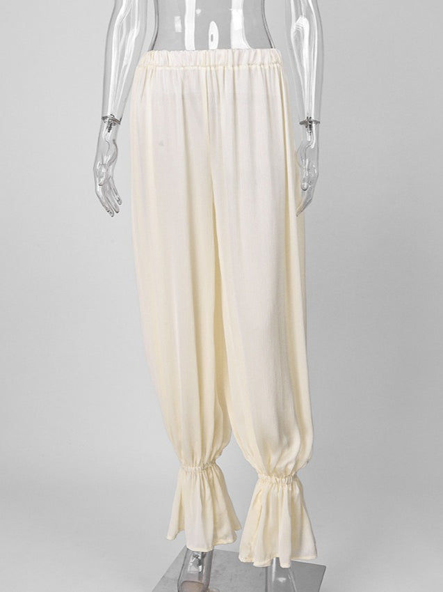 Bubble Cuff Pants Women Elegant Wide Leg Trousers N6F044