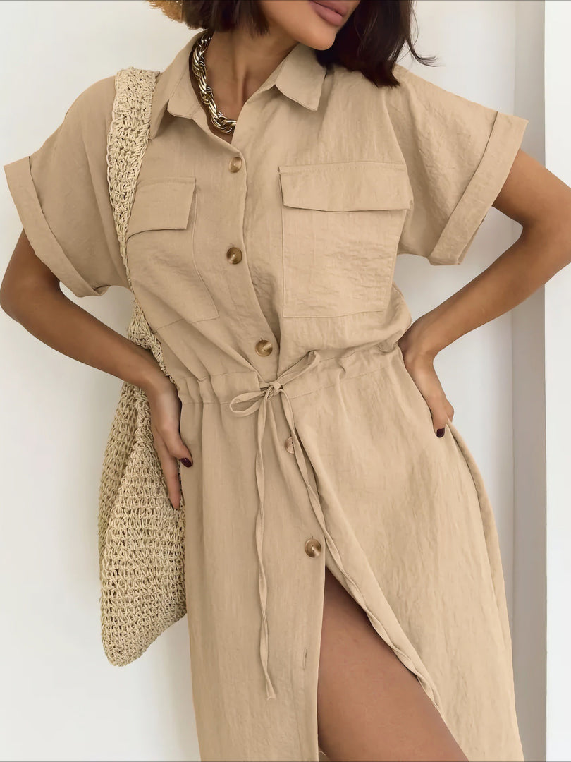 Casual Turn Down Collar Shift Dress Women N6F189