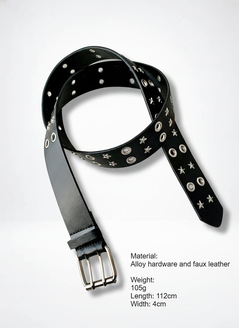 Rivet Punk Black Star Double Buckle Wide Belt Women N6C091