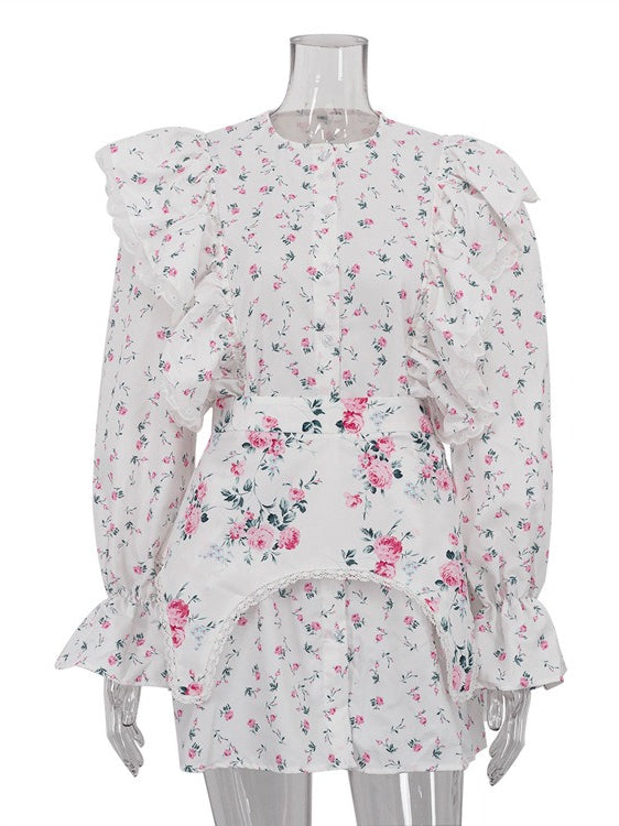 French Detachable Waist Corset Floral Dress N6D107