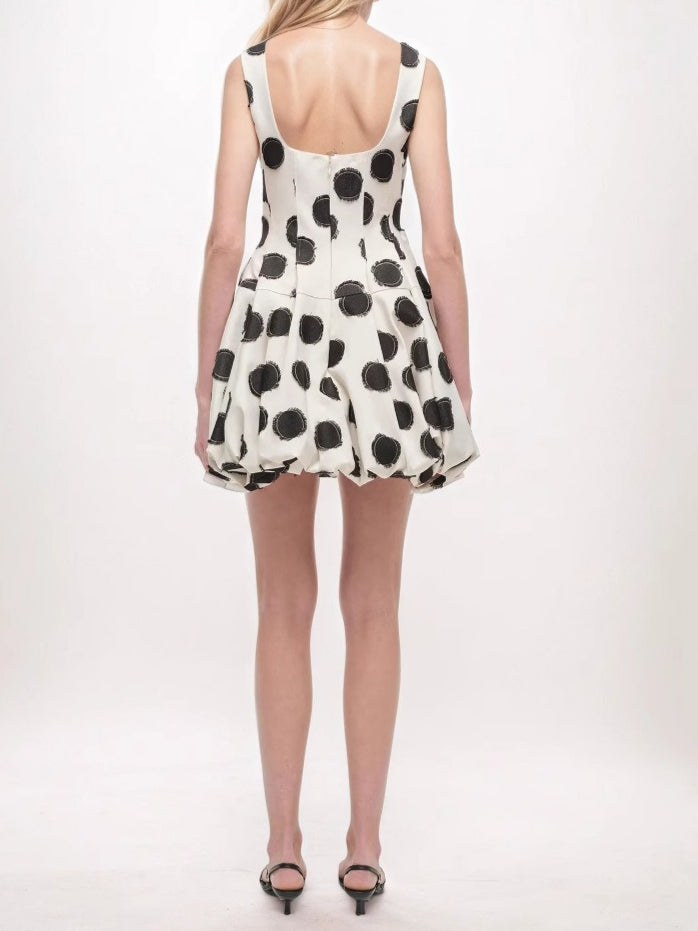 White Mini Polka Dot Square Neck A-Line Dress N6E171