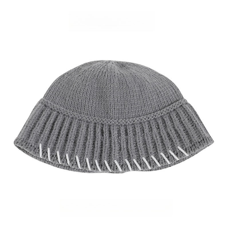 Lock-Stitch Bucket Hat Knit Fisherman Beanie Women N6H217