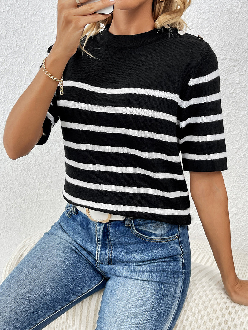 Womens Button Striped Knit Top  N25A018