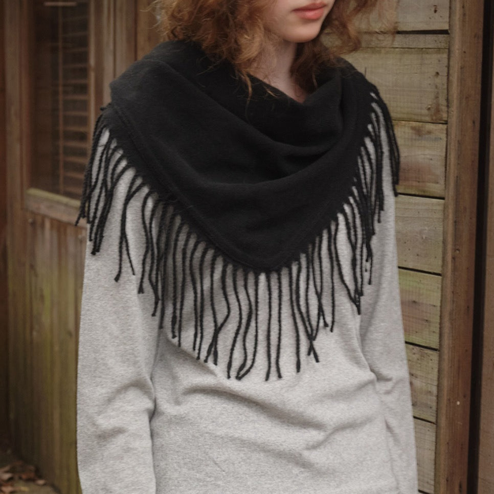 Wool Blend Solid Color Fringe Triangle Scarf N6K237