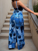 Load image into Gallery viewer, Irregular Patchwork Print Wide Leg Jumpsuit Women N6D096