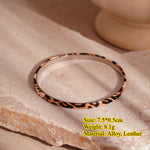 Load image into Gallery viewer, Leopard Flocked Leather Bangle Geometric Open Alloy S5P255