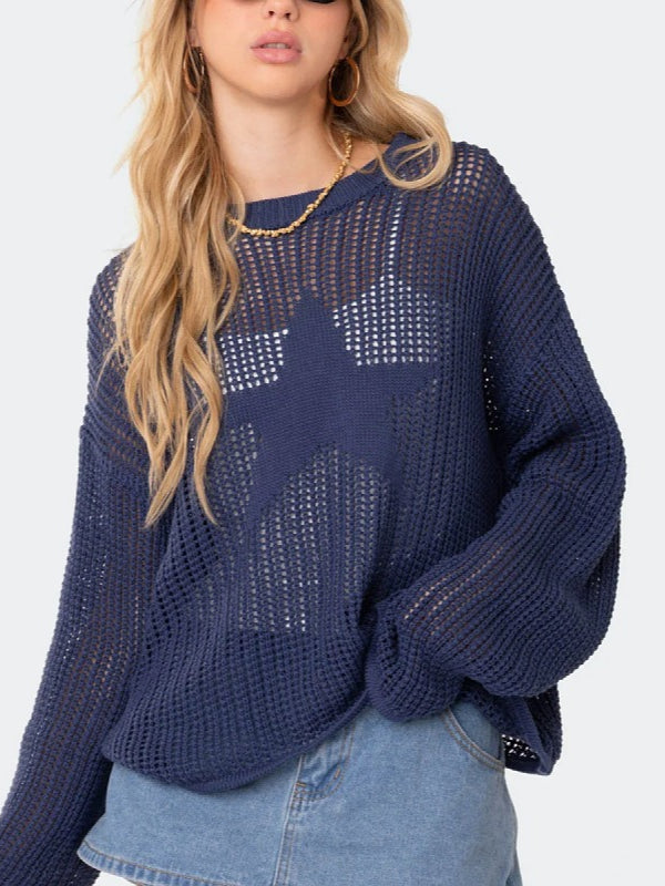 Sexy Openwork Knit Pullover Sweater Women N6D074