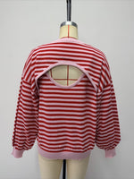 Load image into Gallery viewer, Backless Color Block Stripe Oversized Knit Pullover N6G185
