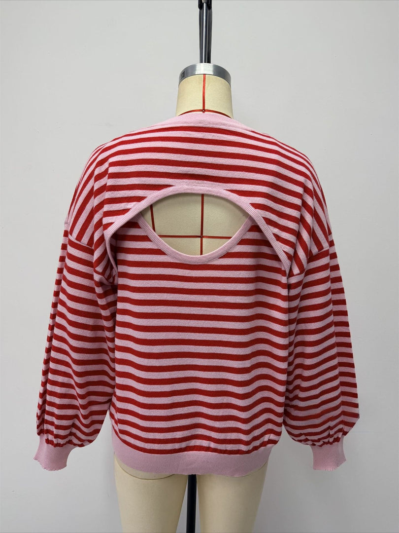 Backless Color Block Stripe Oversized Knit Pullover N6G185