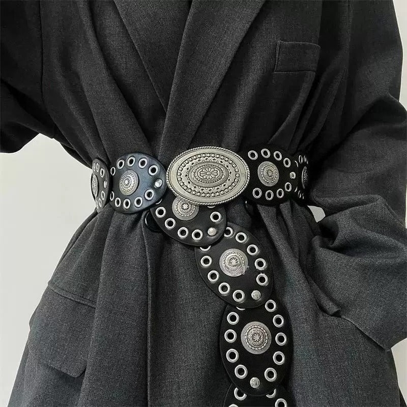 Women's PU Studded Wide Waist Belt N6J132
