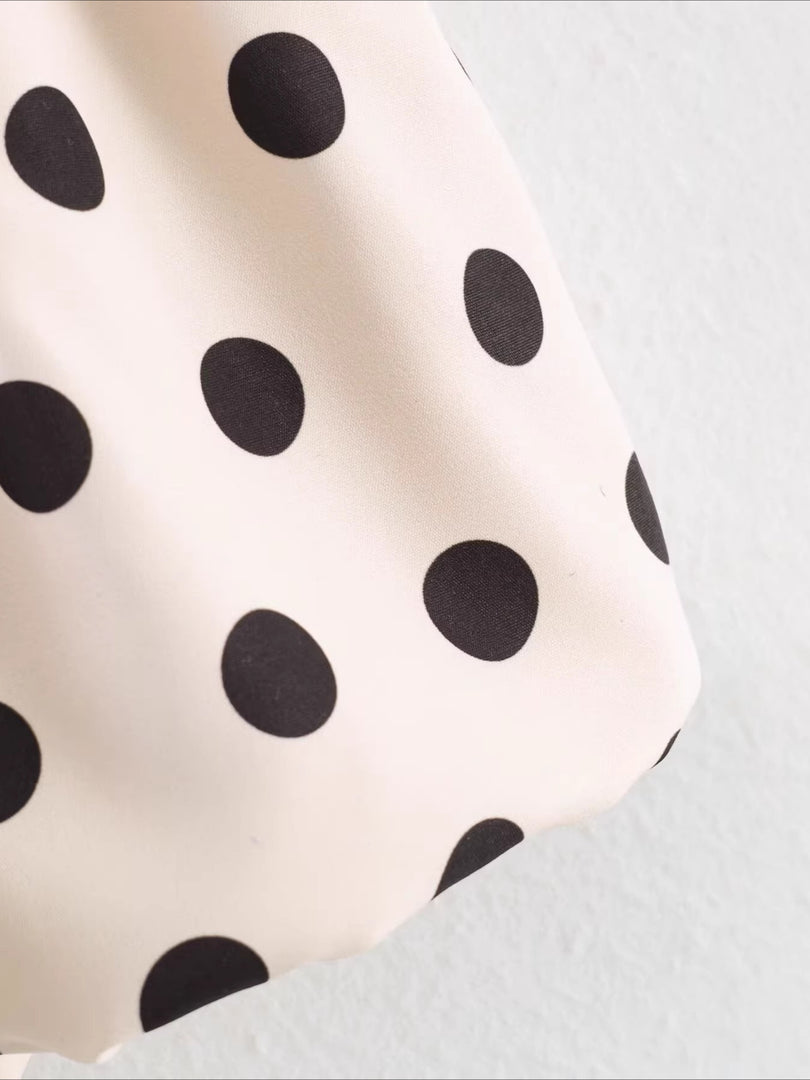Khaki Pleated Polka Dot Bubble Hem Skirt Women N6D122