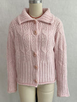 Load image into Gallery viewer, Cable-Knit Polo Collar Openwork Button Cardigan Women N6H284