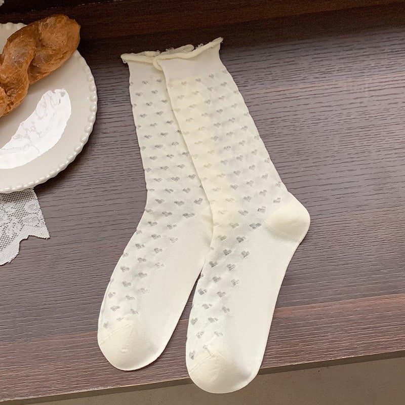 Thin Lace Hollow Mesh Mid-Calf Stack Socks Women N6H005