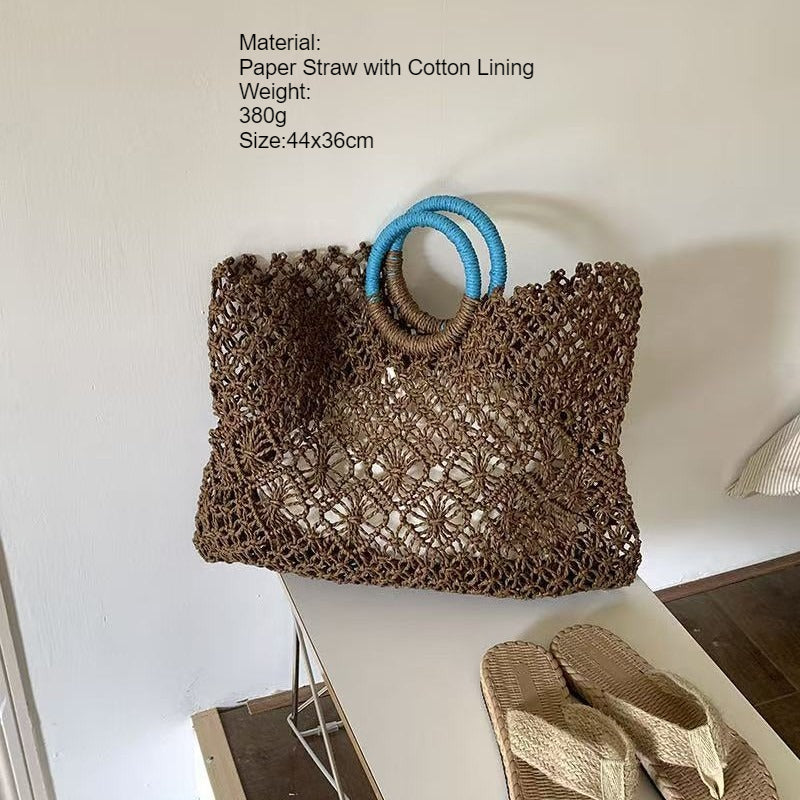 Straw Tote Bag Summer Beach Boho Crossbody Purse N6F056
