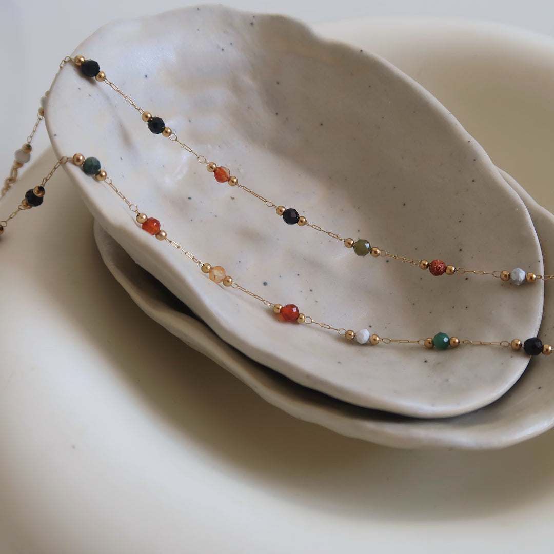 Colorful Natural Stone Crystal Titanium Chain Jewelry N6H190