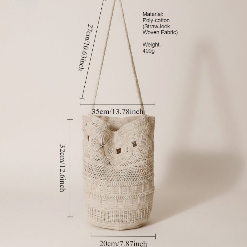 Straw-Style Openwork Flower Bucket Bag Women Beach N6E053