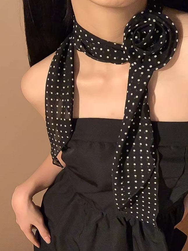 Rose Dot Chiffon Scarf Belt Neck Wrap N6D005