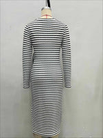 Load image into Gallery viewer, Black White Stripe Twist Knot Side Slit Bodycon Dress N6D208