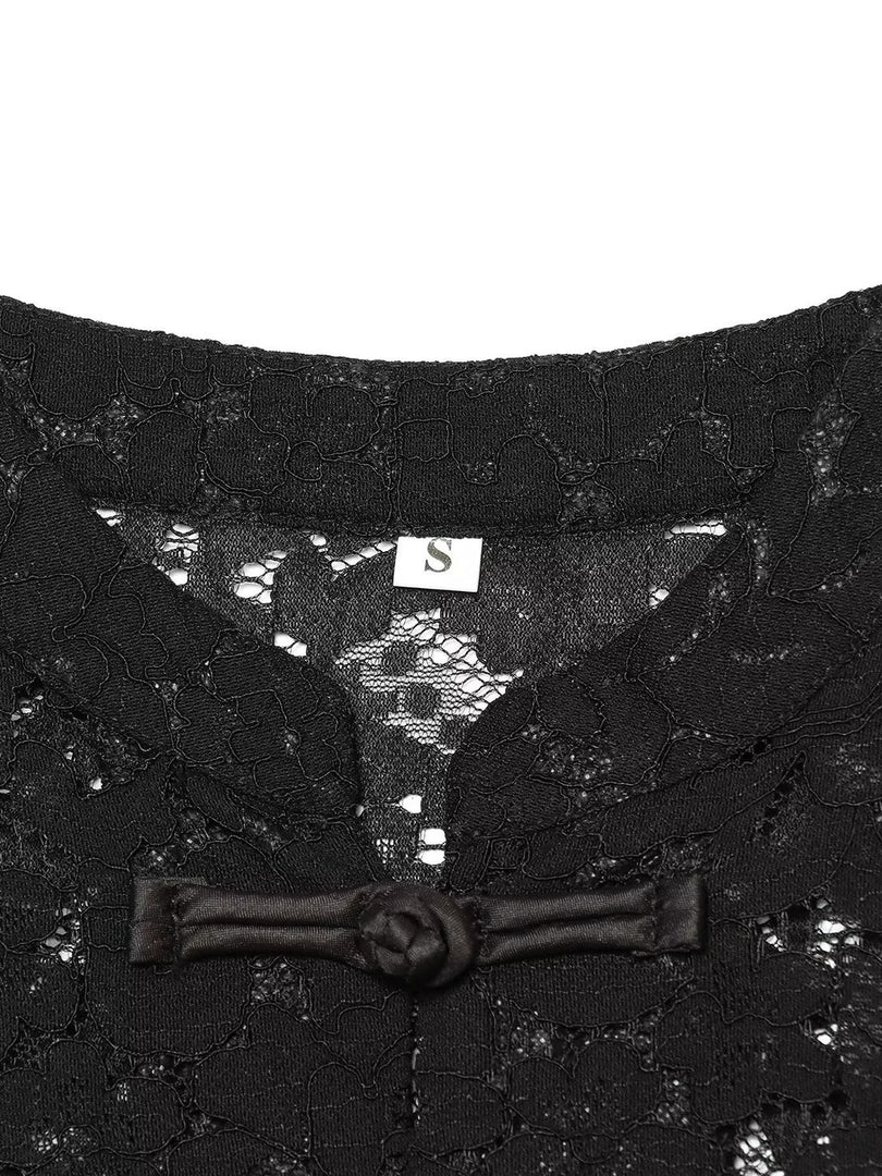 Lace Cutout Chinese Knot Round Neck Sleeveless Top N6F204