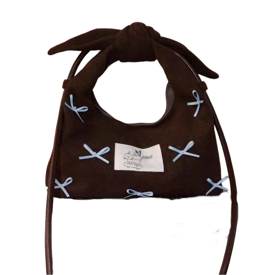 Embroidery Bow Tote Bag Women Boho Shoulder S5P813
