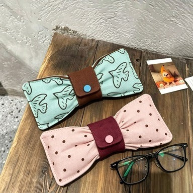 Bow Button Closure Eyeglass Case Sunglasses Pouch N6G103