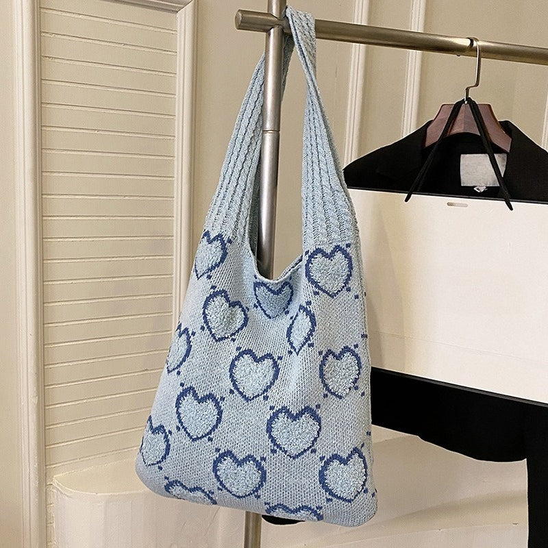 Women's Woven Stripe Knit Tote Shoulder Bag N6J168
