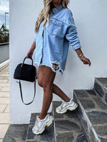 Load image into Gallery viewer, Distressed Mid Length Denim Jacket Women N5A115
