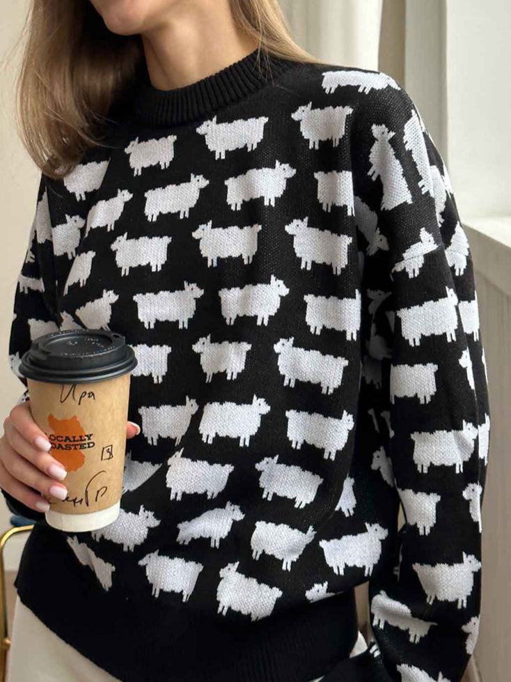 Alpaca Print Crew Knit Set In Mid Weight N5Z413