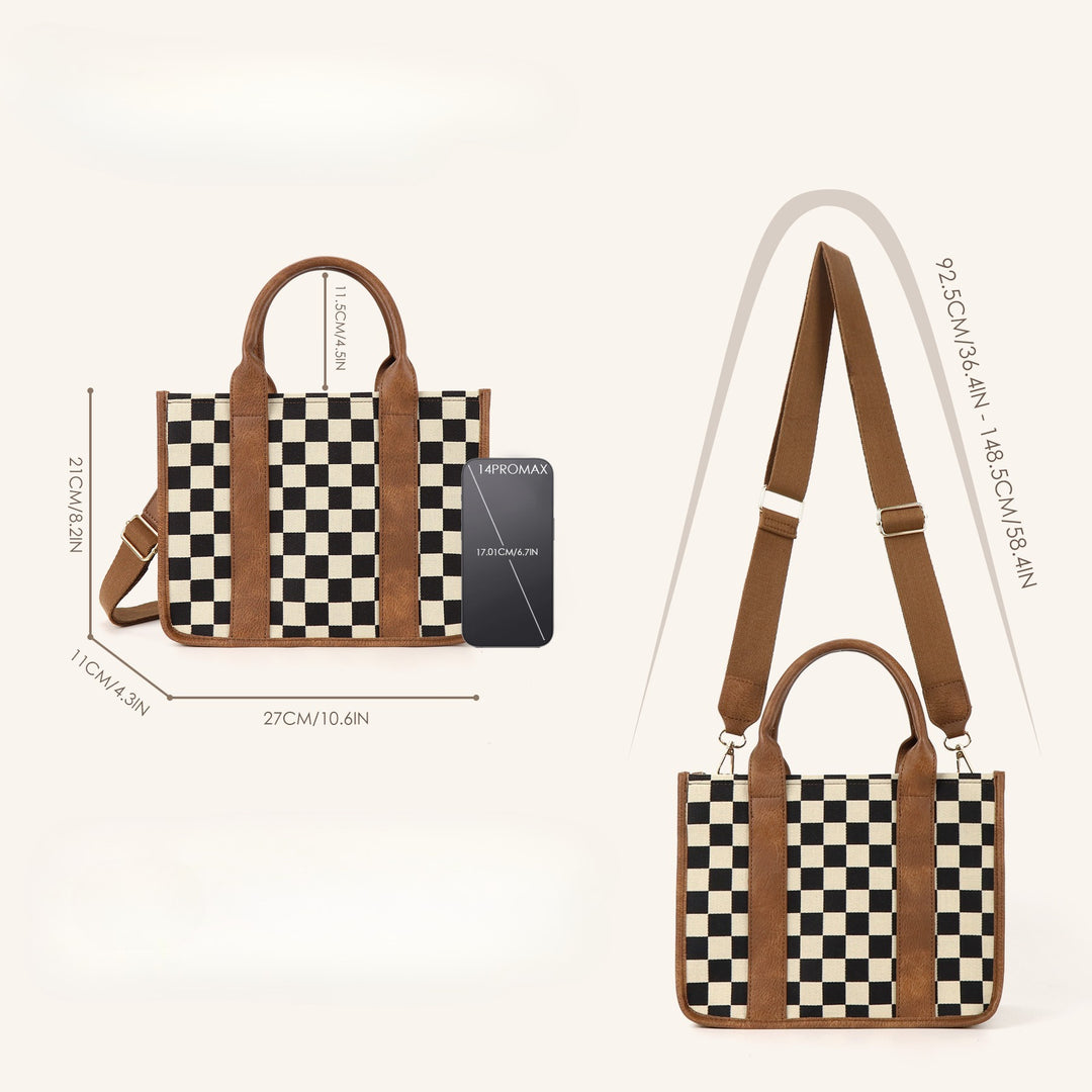 Women's Checkered Canvas Tote Shoulder Bag N6J161