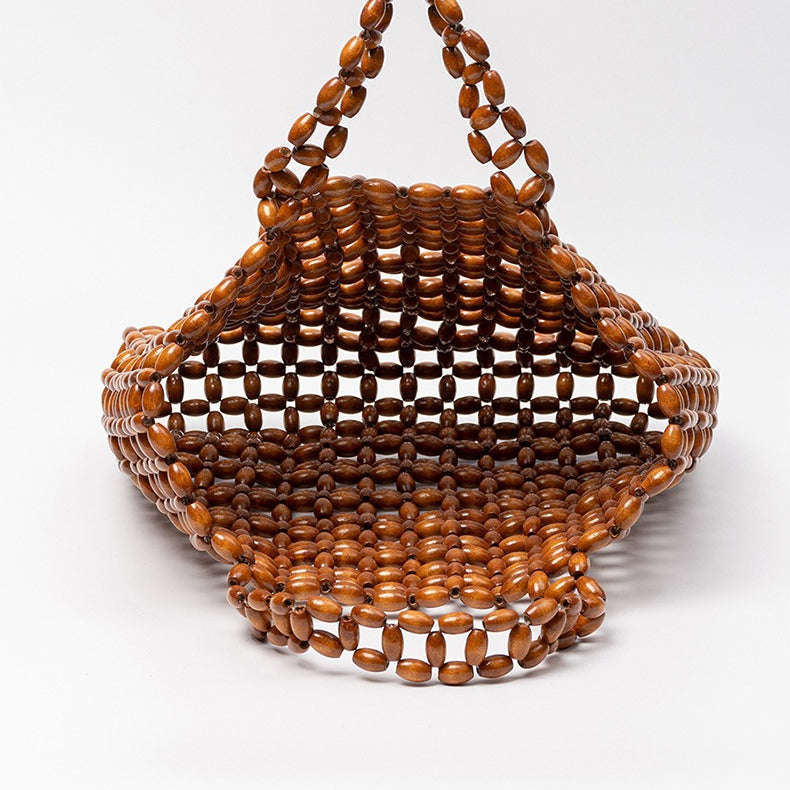 Handwoven Maple Bead Tote Solid Color Leisure Women S5P964
