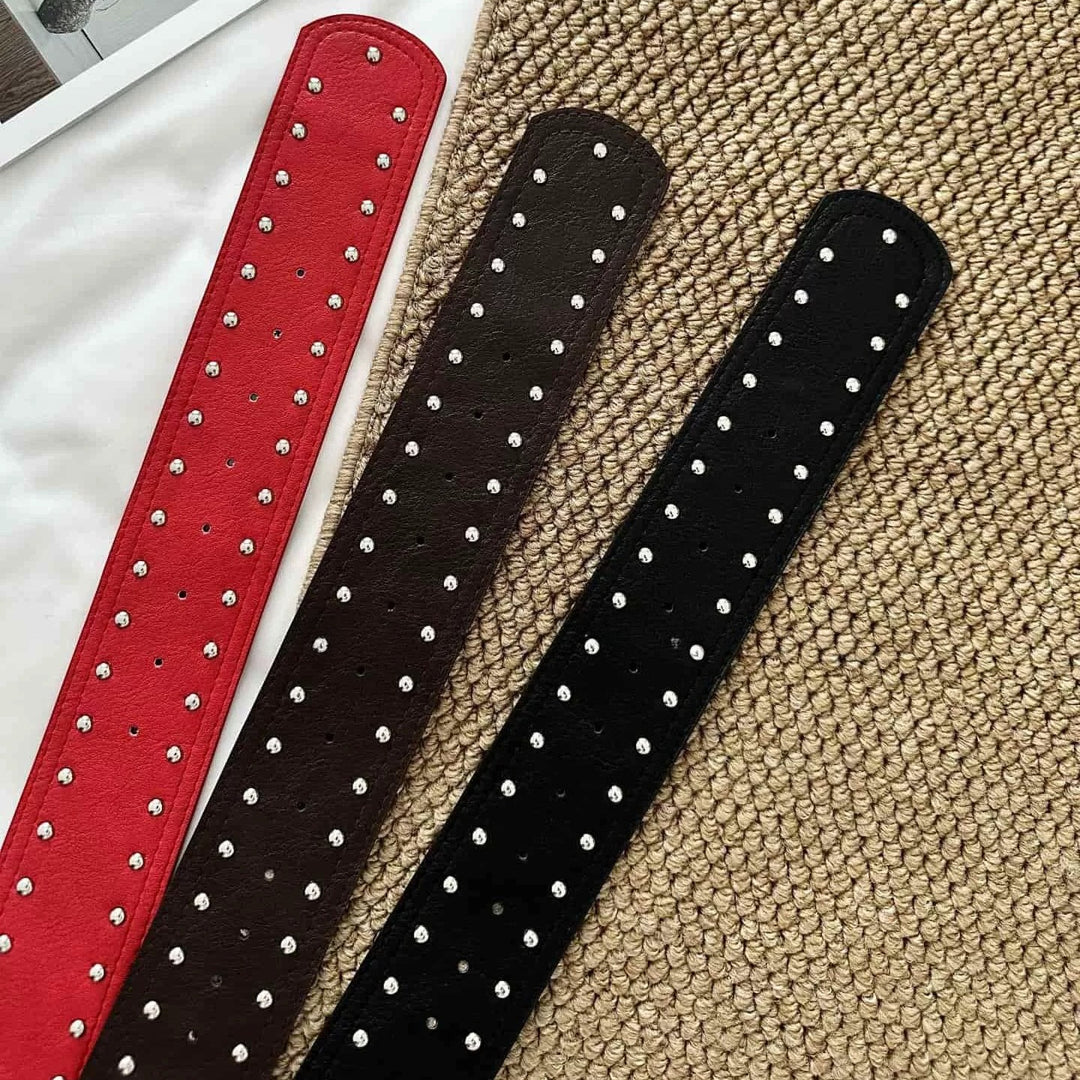 Women's Faux Leather Studded Wide Belt N6J136