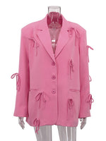 Load image into Gallery viewer, Bow Detail Pink Loose Blazer Women N6C193