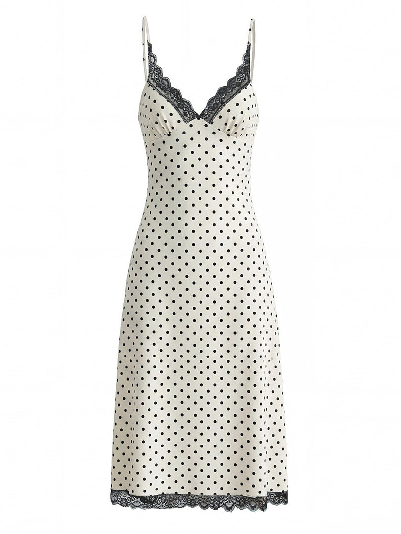 Lace Trim Polka Dot Slip Dress Women N6E143