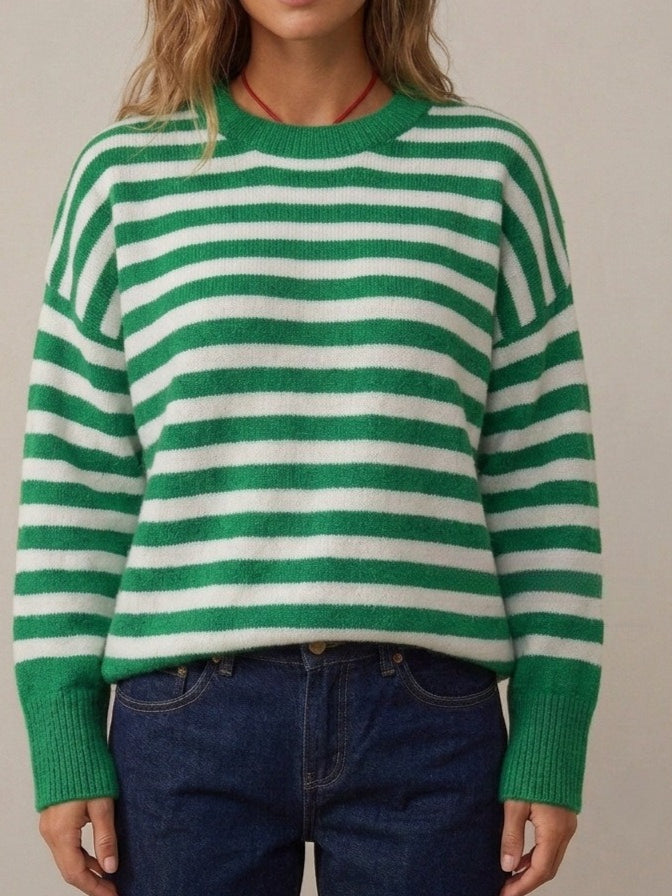 Casual Color Block Stripe Knit Pullover Women N6G187