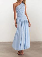 Load image into Gallery viewer, One Shoulder Bodycon Slit Midi Dress Women Blue N6D100