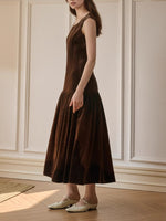 Load image into Gallery viewer, Velvet A Line Maxi Dress Sleeveless Heavyweight Mocha N5Z619